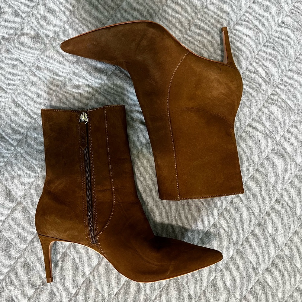 SCHULTZ Size 7.5 Brown Suede Pointed Heeled Boots Lightly Worn Orig $258